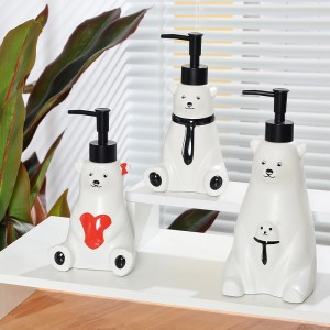 Factory Supplier Decorations White 3-Piece Ceramic Polar Bear Soap Dispenser Bathroom