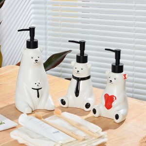Factory Supplier Decorations White 3-Piece Ceramic Polar Bear Soap Dispenser Bathroom