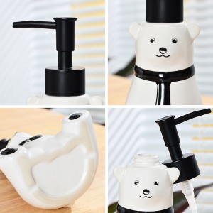 Factory Supplier Decorations White 3-Piece Ceramic Polar Bear Soap Dispenser Bathroom