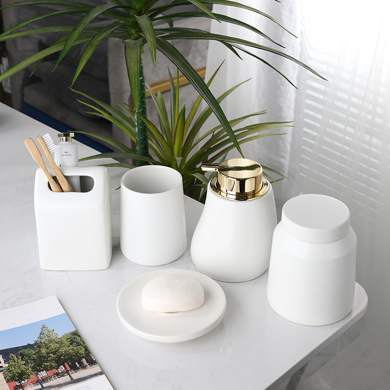 5-Piece Ceramic Soap Dispenser Full Set Bathroom Accessories