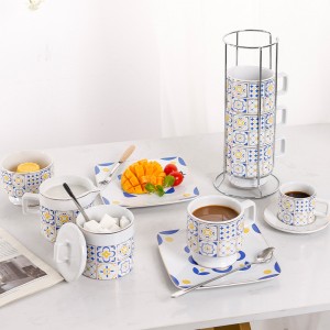 Custom Logo Stackable Ceramic Coffee Mug with Rack