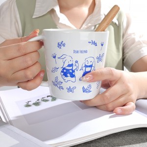 Modern Unique Classic Bunny Decals Ceramic Wide-Mouth Gift Mug
