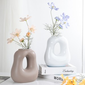 High-Quality Modern Decorative Ceramic Round Tube Fluid Creative Vase