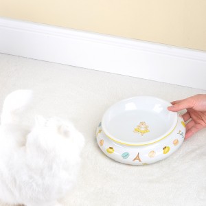 ODM Personalized Pet Accessories Cut E Decal Round Durable Ceramic Pet Food Bowl