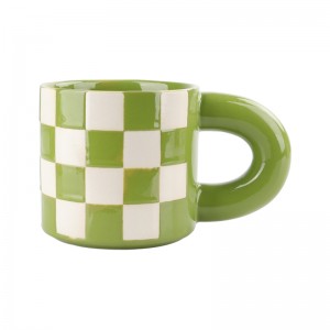 Factory Handmade Personalized Ceramic Coffee Grid Pattern Mug for Gift