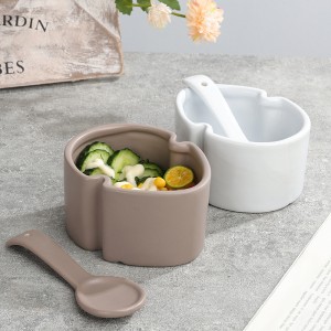 Hand-Made Glazed Personalized Ceramic Leaf-Shaped Ice Cream Bowl with Spoon