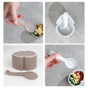 Hand-Made Glazed Personalized Ceramic Leaf-Shaped Ice Cream Bowl with Spoon