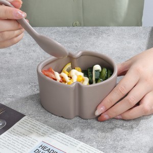 Hand-Made Glazed Personalized Ceramic Leaf-Shaped Ice Cream Bowl with Spoon