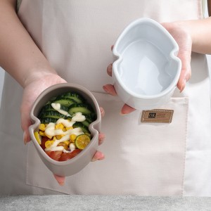 Hand-Made Glazed Personalized Ceramic Leaf-Shaped Ice Cream Bowl with Spoon