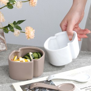Hand-Made Glazed Personalized Ceramic Leaf-Shaped Ice Cream Bowl with Spoon