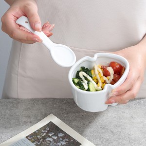 Hand-Made Glazed Personalized Ceramic Leaf-Shaped Ice Cream Bowl with Spoon