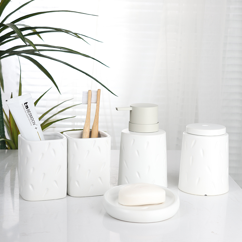 5-Piece Glazed Intaglio Ceramic Modern Bathroom Accessories