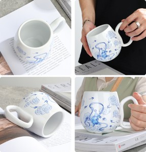 Factory Supplier Handmade Modern Ceramic Cute Rabbit Decal Irregular Handle Gift Mug