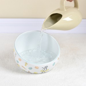 ODM Pet Food Accessories Cut Decal Round Cylinder Slanted Rim Non-Toxic Pet Water Bowl
