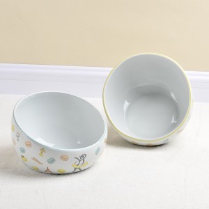 ODM Pet Food Accessories Cut Decal Round Cylinder Slanted Rim Non-Toxic Pet Water Bowl
