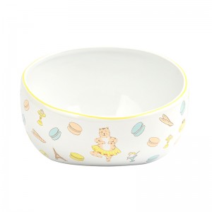 ODM Pet Food Accessories Cut Decal Round Cylinder Slanted Rim Non-Toxic Pet Water Bowl
