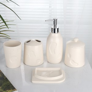 Factory Supplier 5-Piece Soap Dispenser Soap Dish Tumbler Ceramic Bathroom Sets
