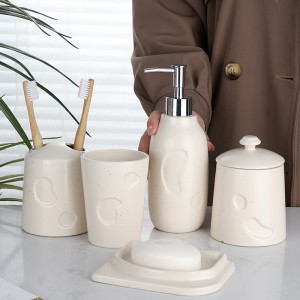 Factory Supplier 5-Piece Soap Dispenser Soap Dish Tumbler Ceramic Bathroom Sets
