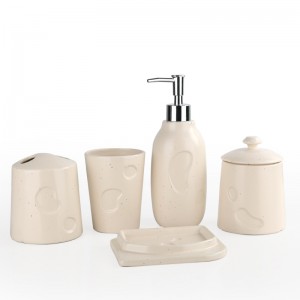 Factory Supplier 5-Piece Soap Dispenser Soap Dish Tumbler Ceramic Bathroom Sets