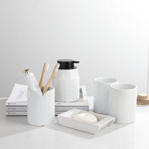 5-Piece Ceramic White Elegant V-Shaped ODM Hotel Room Bathroom Set