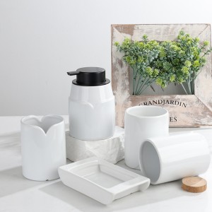 5-Piece Ceramic White Elegant V-Shaped ODM Hotel Room Bathroom Set