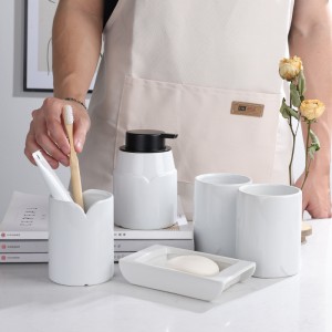 5-Piece Ceramic White Elegant V-Shaped ODM Hotel Room Bathroom Set