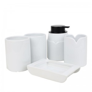 5-Piece Ceramic White Elegant V-Shaped ODM Hotel Room Bathroom Set