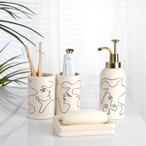 ODM Simple Lines Human Faces Ceramic Modern Bathroom Accessories Set