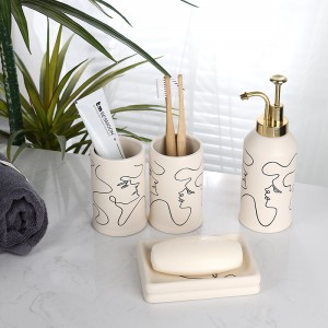 ODM Simple Lines Human Faces Ceramic Modern Bathroom Accessories Set
