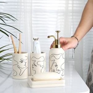 ODM Simple Lines Human Faces Ceramic Modern Bathroom Accessories Set