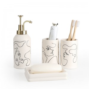 ODM Simple Lines Human Faces Ceramic Modern Bathroom Accessories Set