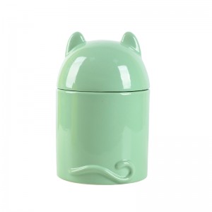 Cylinder Two Adorable Pet Ears Design Ceramic Airtight Jar Pet Food Storage Container with Lid