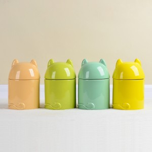 Cylinder Two Adorable Pet Ears Design Ceramic Airtight Jar Pet Food Storage Container with Lid