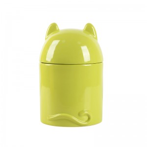 Cylinder Two Adorable Pet Ears Design Ceramic Airtight Jar Pet Food Storage Container with Lid