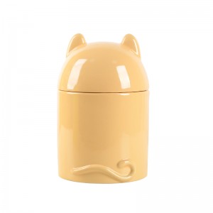 Cylinder Two Adorable Pet Ears Design Ceramic Airtight Jar Pet Food Storage Container with Lid
