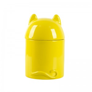 Cylinder Two Adorable Pet Ears Design Ceramic Airtight Jar Pet Food Storage Container with Lid