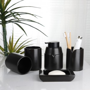 ODM 5-Piece Ceramic V-Shaped Collar Design Black Bathroom Soap Holder Set
