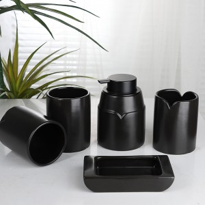 ODM 5-Piece Ceramic V-Shaped Collar Design Black Bathroom Soap Holder Set