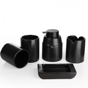 ODM 5-Piece Ceramic V-Shaped Collar Design Black Bathroom Soap Holder Set