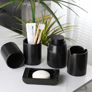 ODM 5-Piece Ceramic V-Shaped Collar Design Black Bathroom Soap Holder Set