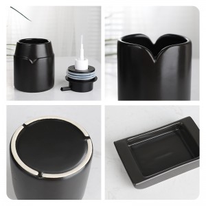 ODM 5-Piece Ceramic V-Shaped Collar Design Black Bathroom Soap Holder Set