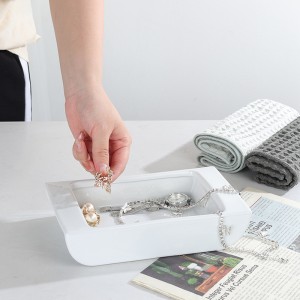 ODM Practical and Aesthetically Stoneware Ceramic Decorative Square Vanity Cosmetics Brush Jewelry Display Tray
