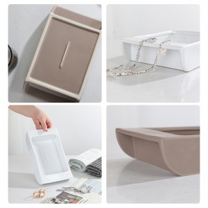 ODM Practical and Aesthetically Stoneware Ceramic Decorative Square Vanity Cosmetics Brush Jewelry Display Tray