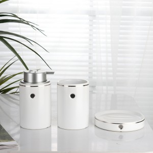 Factory Supplier Home Decorations White 3-Piece Soap Dish Tumbler Soap Dispenser Bathroom Ceramic Set
