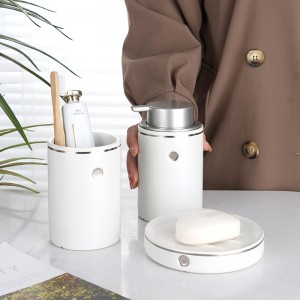 Factory Supplier Home Decorations White 3-Piece Soap Dish Tumbler Soap Dispenser Bathroom Ceramic Set