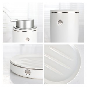 Factory Supplier Home Decorations White 3-Piece Soap Dish Tumbler Soap Dispenser Bathroom Ceramic Set