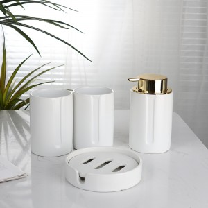 Factory Supplier Hotel Washroom White 4-Piece Soap Dispenser Soap Dish Set Bathroom Ceramic