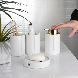 Factory Supplier Hotel Washroom White 4-Piece Soap Dispenser Soap Dish Set Bathroom Ceramic