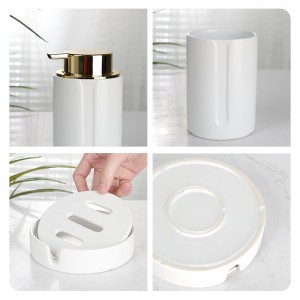 Factory Supplier Hotel Washroom White 4-Piece Soap Dispenser Soap Dish Set Bathroom Ceramic