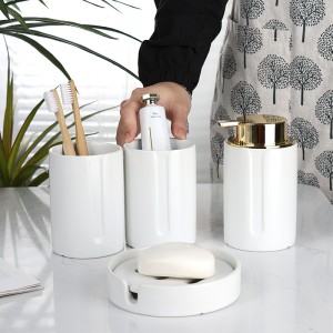 Factory Supplier Hotel Washroom White 4-Piece Soap Dispenser Soap Dish Set Bathroom Ceramic